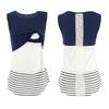 New Round Neck Sleeveless Vest Striped Spliced Lace T-shirt Women's Top