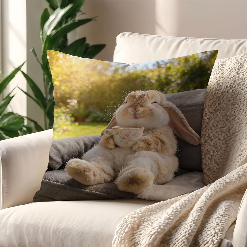 Rabbit Drinking Coffee cushion cover Best Home Office Coffee Pillow Sofa Printing Decoration Room Shop Car Nordic Simplicity Hit