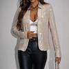 Women Cardigan Coat Stand Collar Short Type Long Sleeves Solid Color Sequin Jacket for Club Party Prom Slim Fit Commuting Outerwear