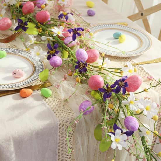 Easter Garland Artificial Floral Spring Garland with Foam Eggs Flowers for Mantle Fireplace Easter Party Indoor Outdoor Decoration