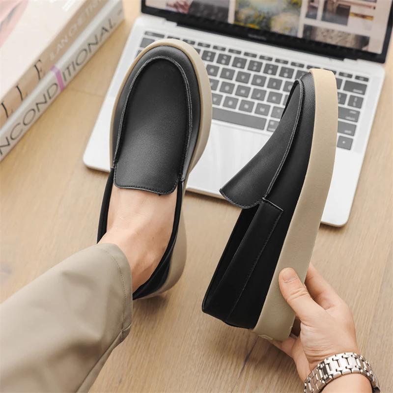 Le Fu Shoes Мужские туфли на толстой подошве, черные, удобные слипоны, классические, офисные, повседневные, для ходьбы, новое издание 2025, скейтборд