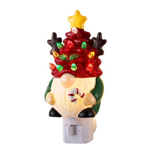 Christmas Gnome Night Light Resin Faceless Dwarf Xmas Tree LED Night Light with Multicolor Bulbs And On/Off Switch for Home Bathroom Bedroom Decor