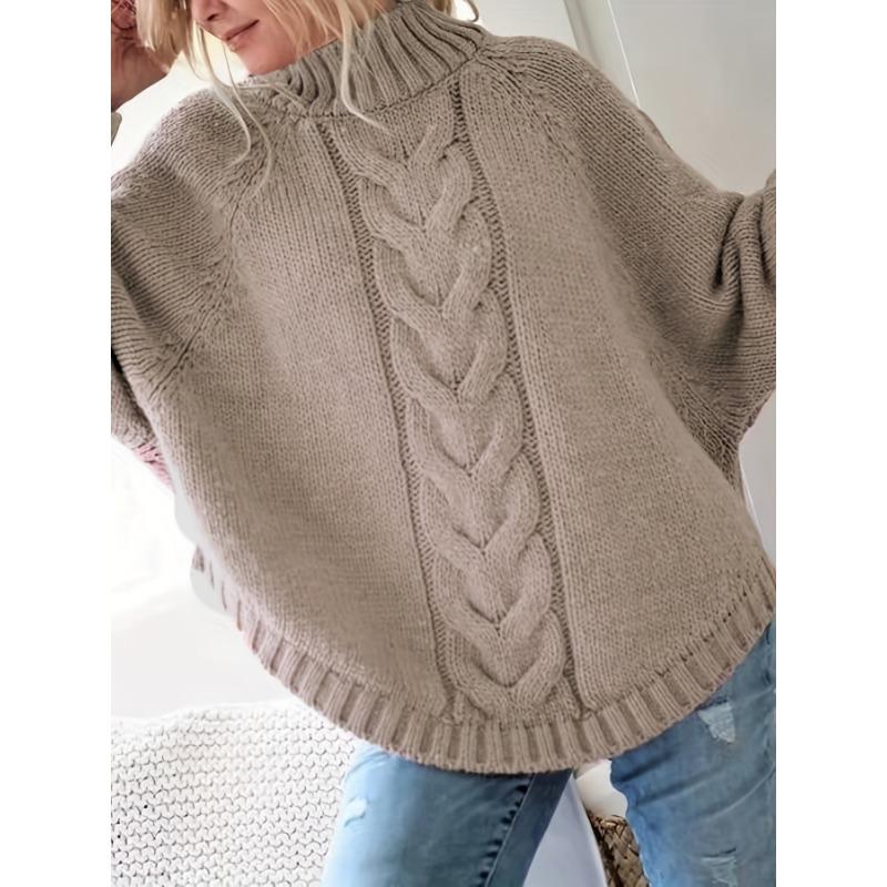 Женский винтажный черный свитер с косами, высоким воротом, свободного кроя, повседневный пуловер, винтажный свитер | Узор косы, платье-свитер