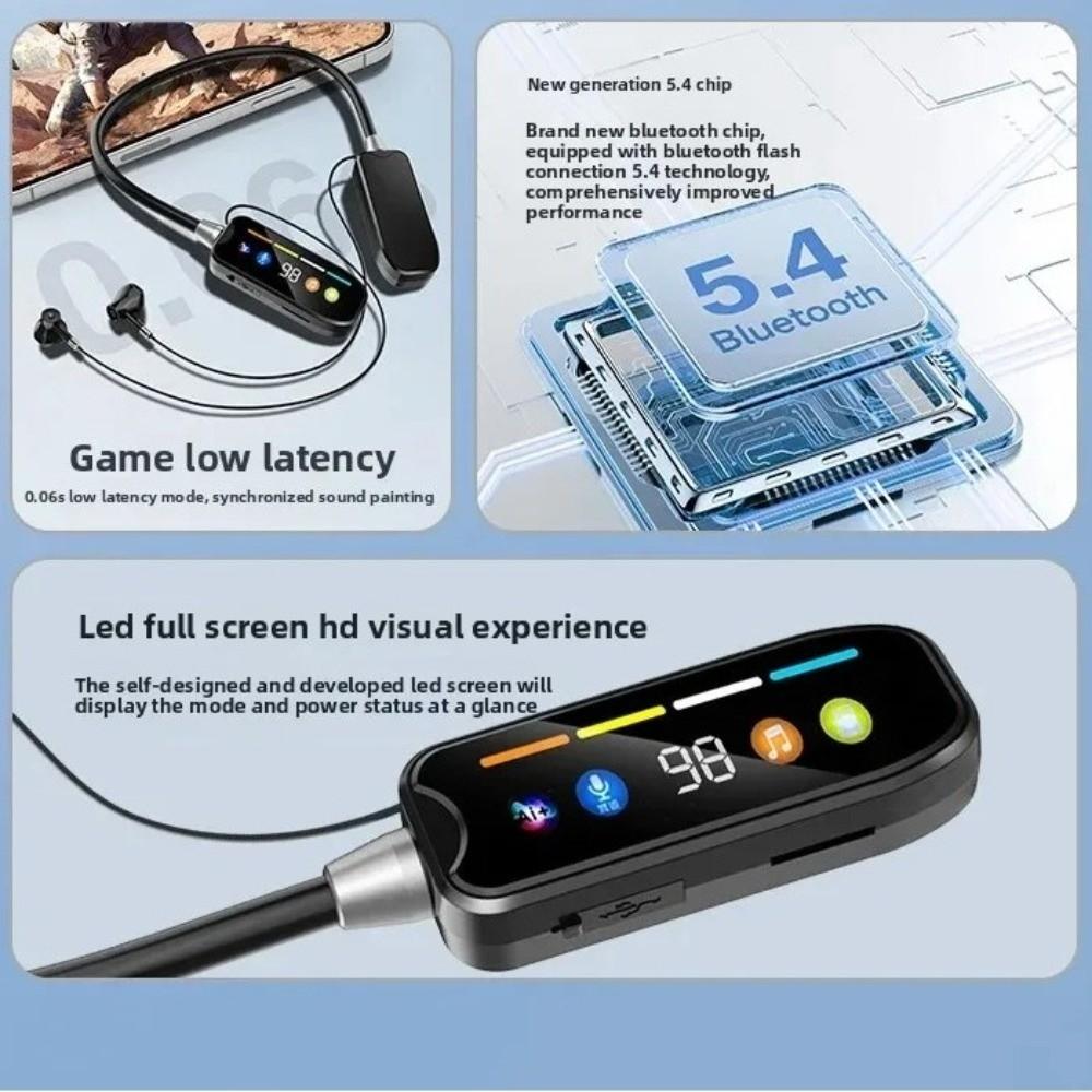 Bluetooth 5.4 Neckband Headphones LED Display Bluetooth Headset Wireless Earphones Sports Outdoor