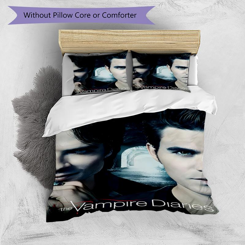3pcs The Vampire Diaries4 Design Cover Set - HD Printed Bedding with 1 Cover and 2 Pillowcases - Perfect for Home and Dorm Decor
