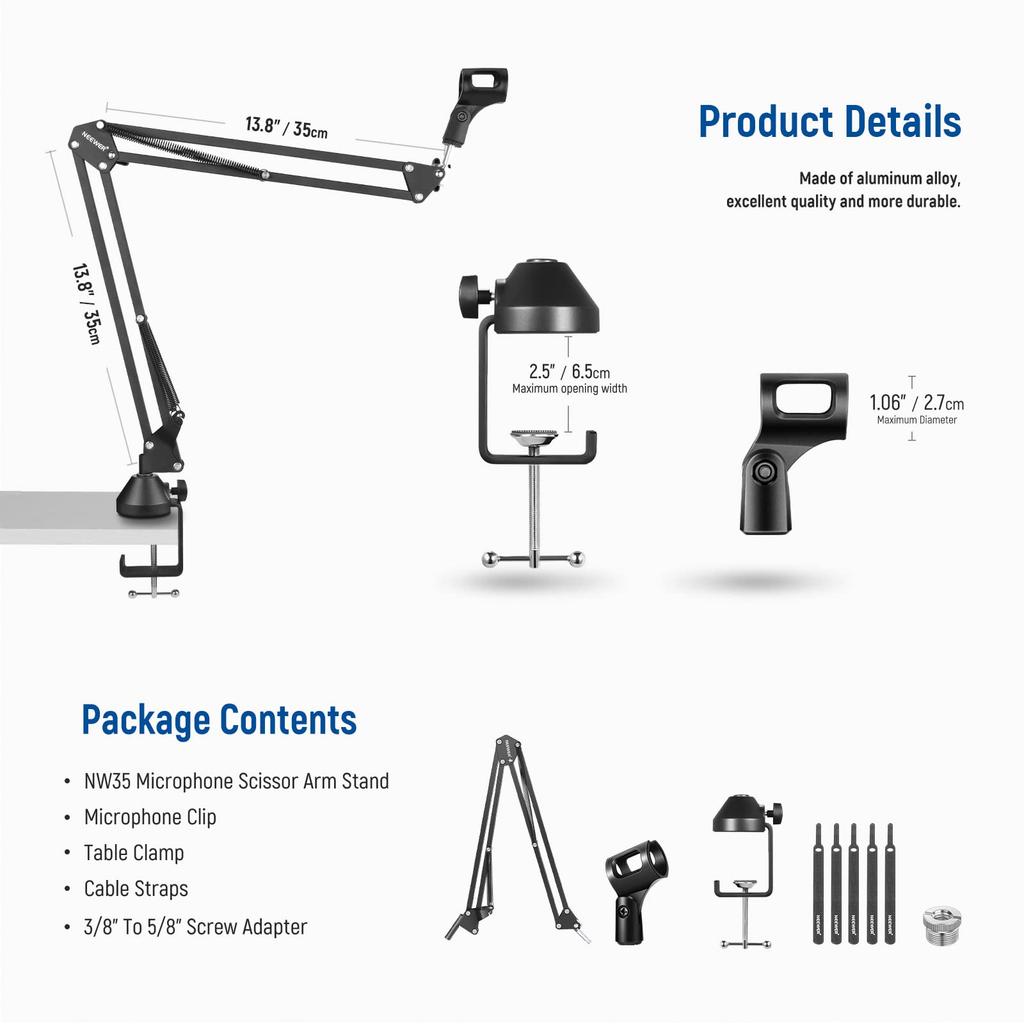 NEEWER Suspension Boom Scissor Microphone Arm Stand with 38" To 58" Screws and Cable Ties for Blue Yeti, Snowball, Yeti X, Quadcast, and More,