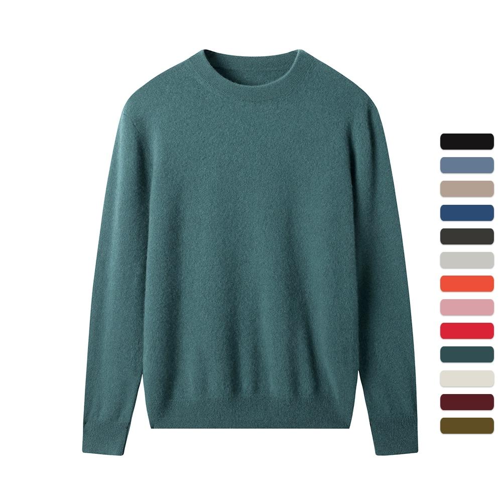 Men Cashmere Sweater Crewneck Solid Color Knited