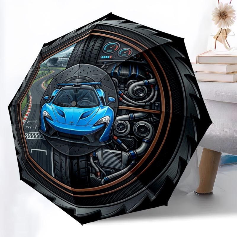 Automotive pattern umbrella, portable and foldable design, 8 ribs, a casual accessory for Halloween, Christmas, and birthday gifts.
