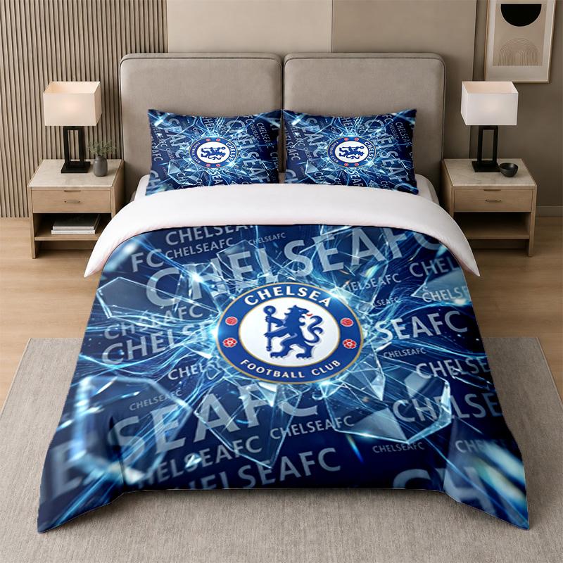 3Pcs Bedding SetChelsea FC Soft Bed Sheet and Two Pillowcases Home Bedroom Decor