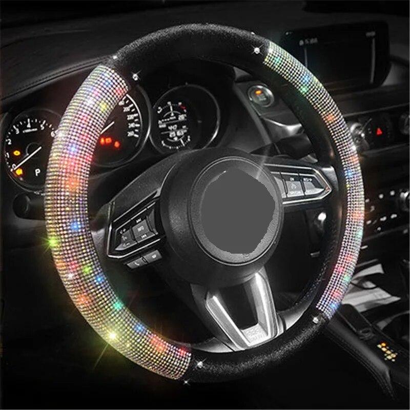 Моточехлы Чехлы на руль автомобиля Bling Diamond Противоскользящие замшевые чехлы на руль Универсальный защитный чехол 38 см розовый