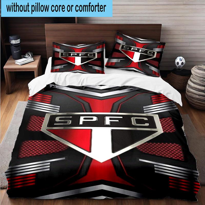 3pcs Paulo Fc Emblem Printed Bedding Set Duvet Cover Closure Includes 1 Duvet Cover & 2 Pillowcases Bedding Sets Home Decor Gifts