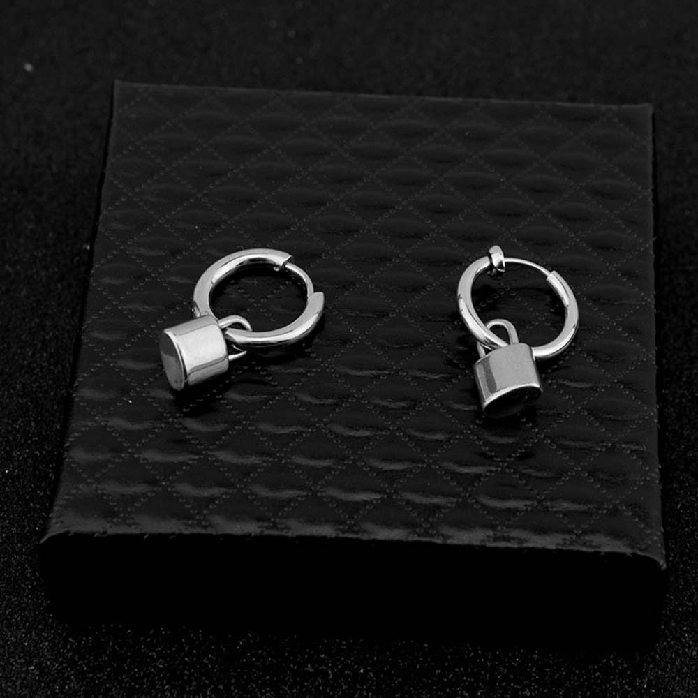 Simple Trendy Cool Style Men Women Hop Hip Stainless Steel Stud Earring Padlock Earrings Ear Clip