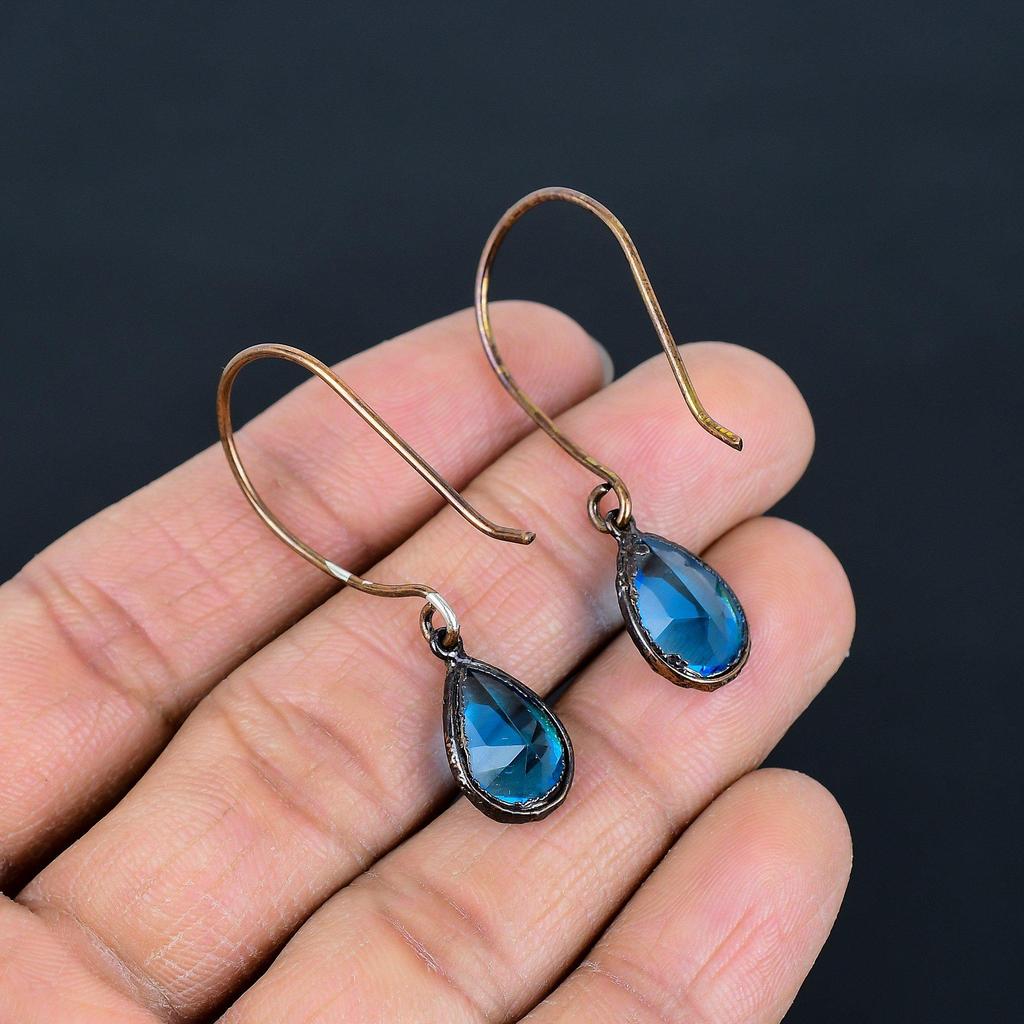 Blue Topaz Earrings, Copper Electroformed Gemstone Jewelry, Handmade Earrings, For Thanksgiving