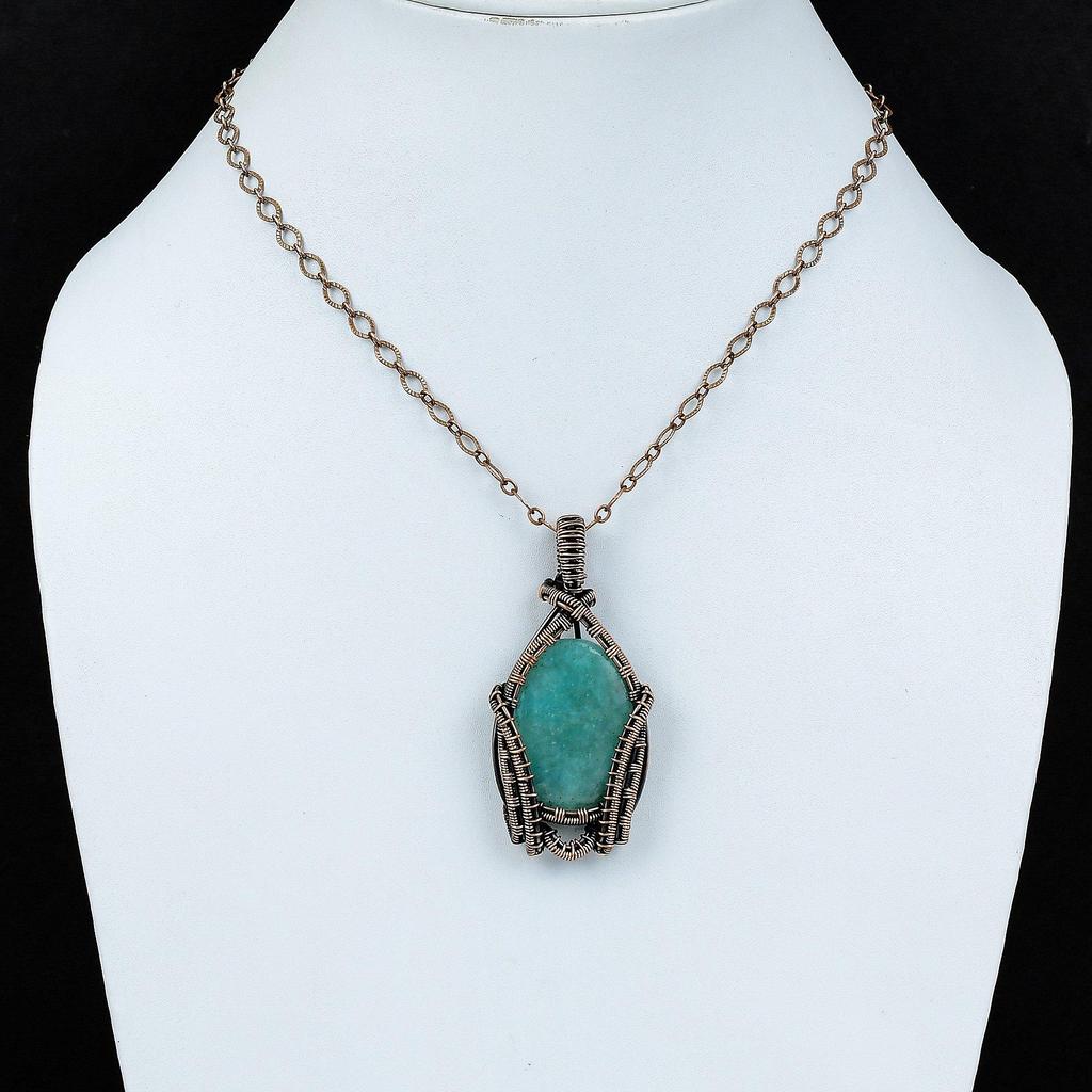 Amazonite Pendant Copper Wire Wrapped Pendant Gemstone Jewelry Women Pendant Handmade Pendant Amazonite Copper Jewelry Special Occasion Gift