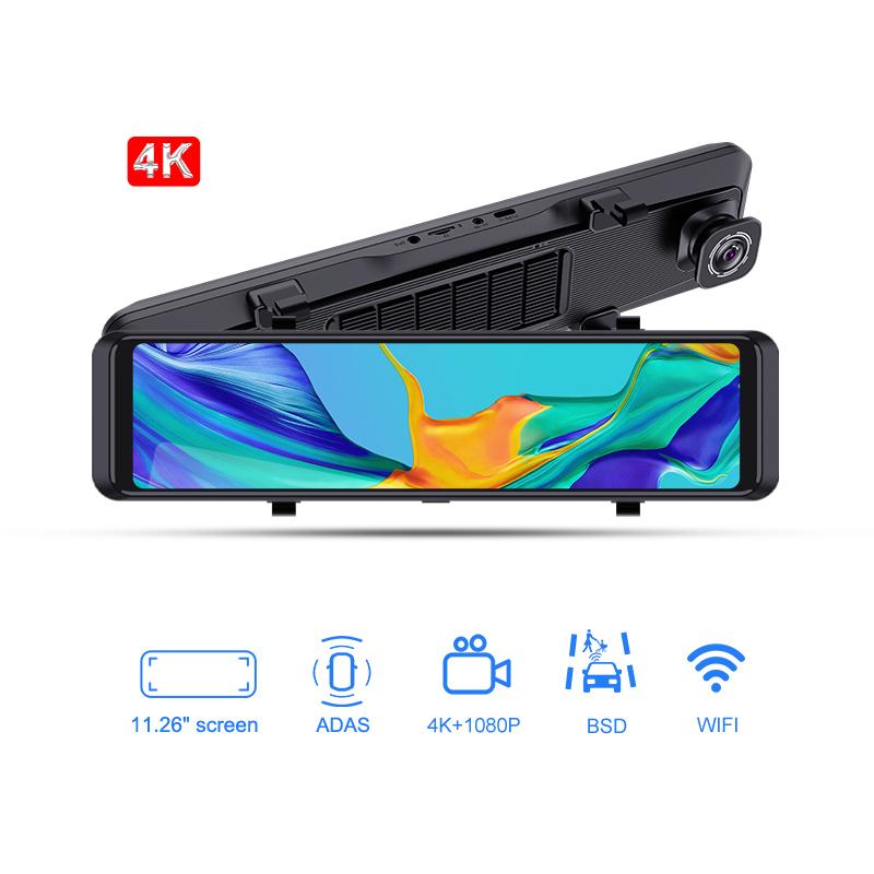 11,26-дюймовый сенсорный 4K автомобильный видеорегистратор с двумя объективами, видеорегистратор с WIFI GPS BSD, зеркало заднего вида, камера 1080P, видеозапись, аудиозапись, парковочный монитор