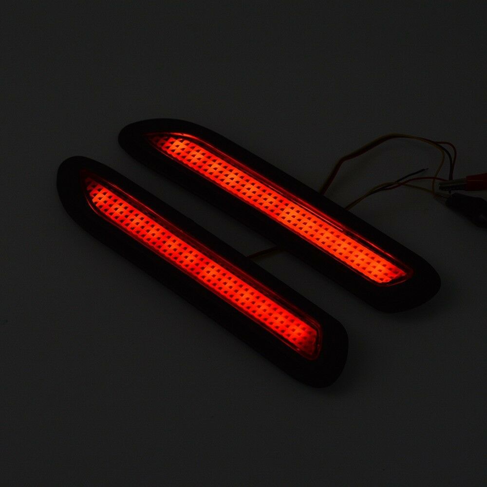 2 Pcs Red Lens LED Taillight Car Rear Bumper Reflector Brake Lights Universal