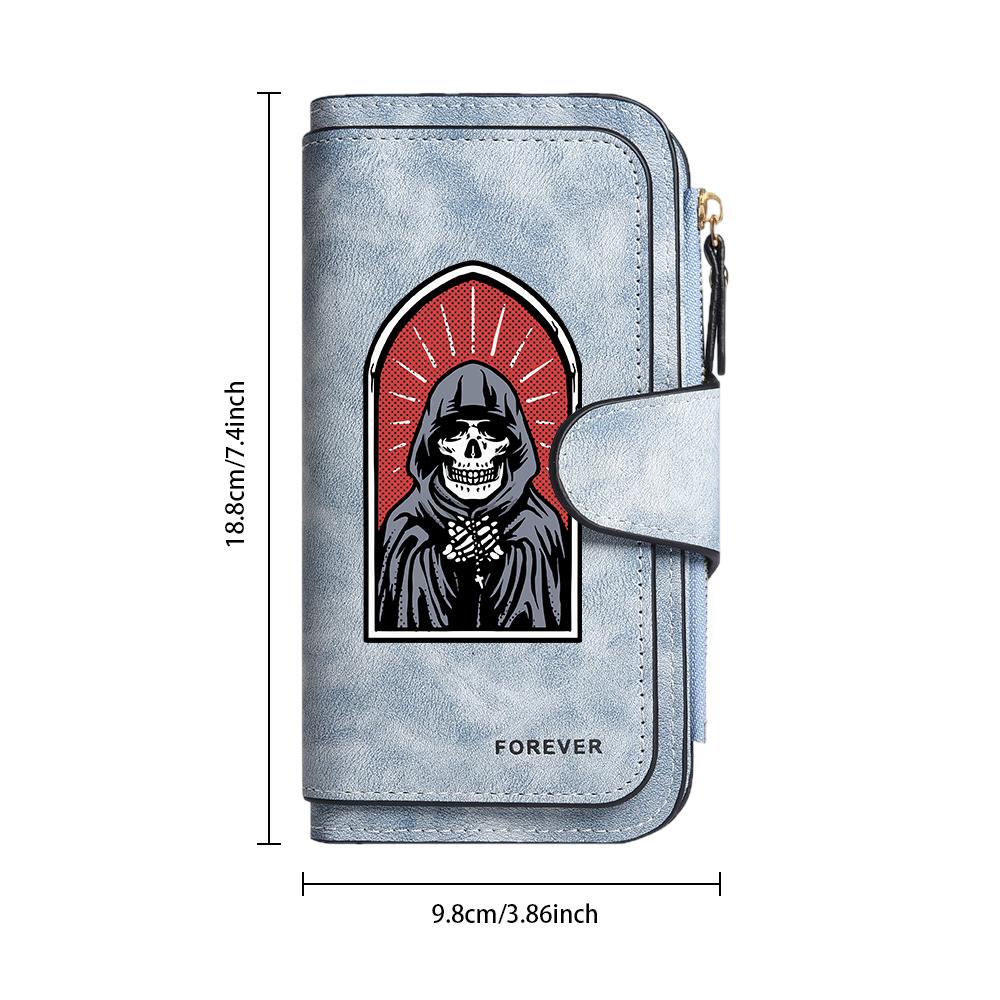 Grim Reaper Pattern Long Wallet Forever PU Leather Multi Card Slot Zip Purse