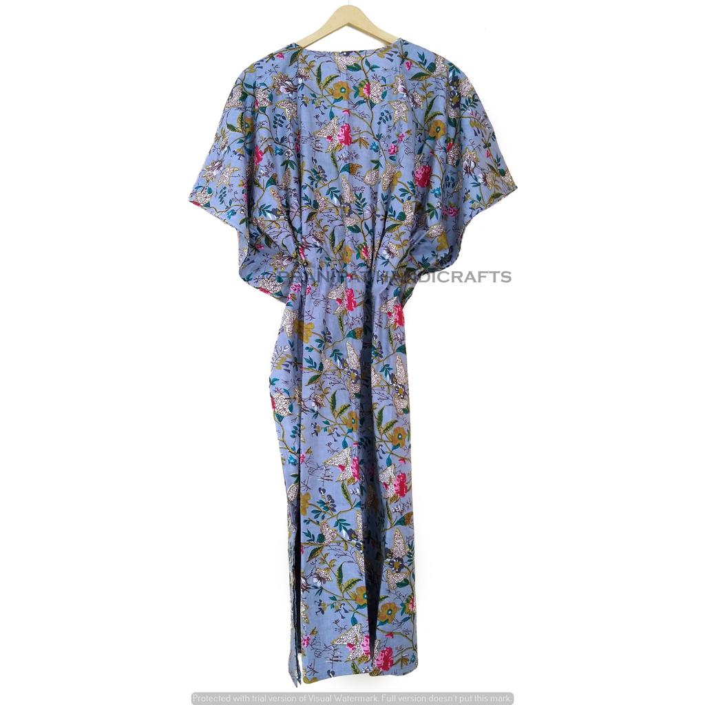 Индийское серое длинное платье-кафтан из хлопка с цветочным принтом в стиле хиппи, женское ночное платье CKFTN-SCRN-FULL-BUYIT-034