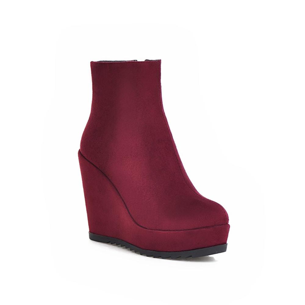Мода 2025 Осень Зима Новые Стильные Женские Ботильоны Сексуальная Платформа Круглый Носок Клинья Ботинки Женские Ботильоны Большой размер 34-42 Синий Красный