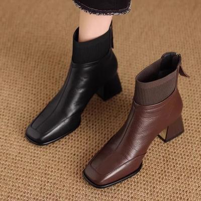 5 см ретро вязаные эластичные короткие ботинки женские осенне-зимние новые толстый каблук средний каблук высокий каблук шерстяное голенище ботинки мартин