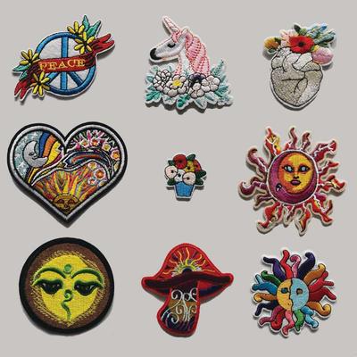 Вышитая нашивка с изображением животного, красочный солнечный единорог, цветок, грибное сердце, плавкие термопереводные картинки, новый аксессуар для одежды из ткани «сделай сам», теплопередача