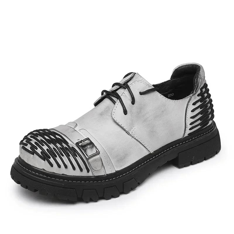 Модная Роскошная Мужская Повседневная Кожаная Рабочая Обувь Удобная Толстая Подошва Итальянская Натуральная Кожа Оксфорды Обувь для Ходьбы на Открытом Воздухе