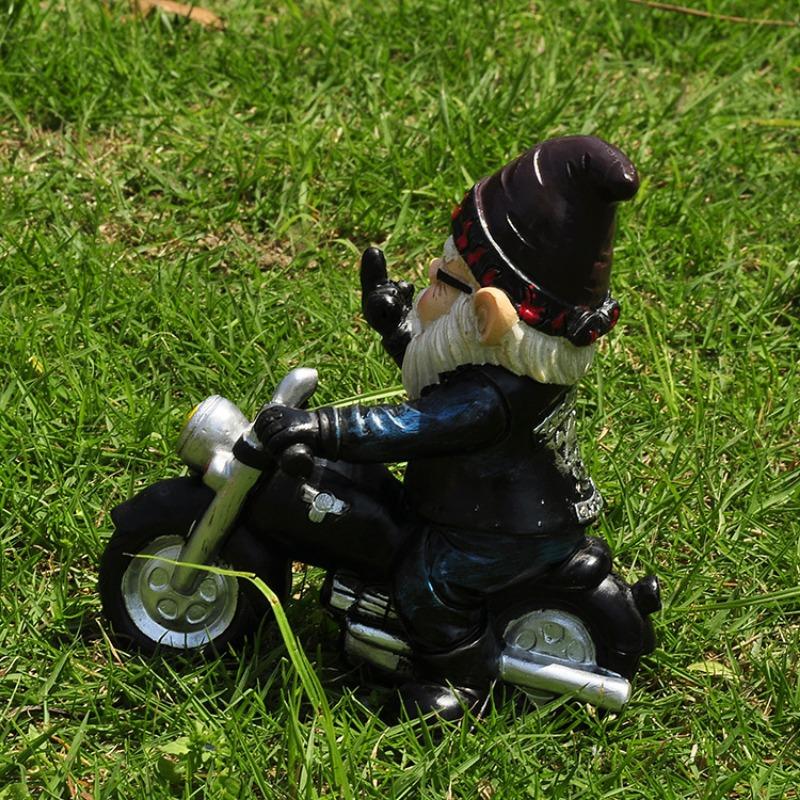 1PCS Gnome Dwarf Resin Crafts Garden Decoration Home Ornaments Biker Old Man Riding Motorcycle Statue Gardening Decorations