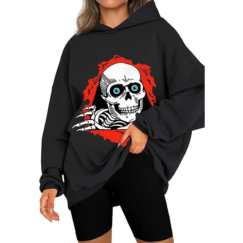 Women's Spring and Autumn Gothic Style Skull Hooded Sweatshirt