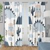 2Pc Cartoon Dinosaur Print Curtains - Polyester Fabric For Bedroom, Living Room, And Kitchen - Machine Washable
