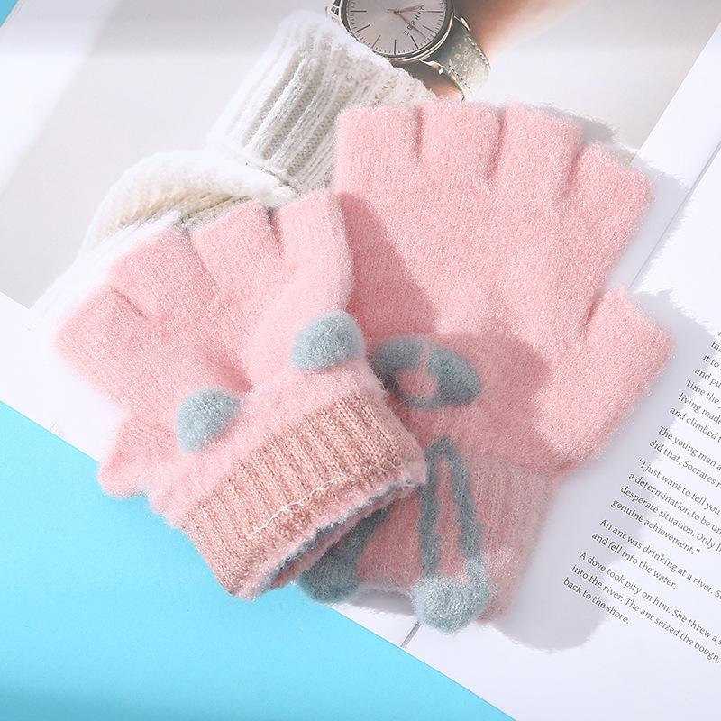 Мультяшные перчатки без пальцев, перчатки с зайчиками, полупальцевые перчатки, женские утолщенные зимние теплые перчатки, полупальцевые перчатки для студентов
