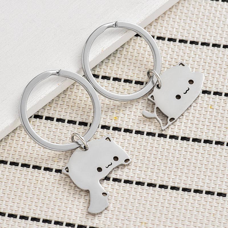 1 шт., милый мультяшный брелок с котом, пара влюбленных, одинаковый брелок из нержавеющей стали, кулон, брелок для ключей, подарок на день Святого Валентина, ювелирные изделия