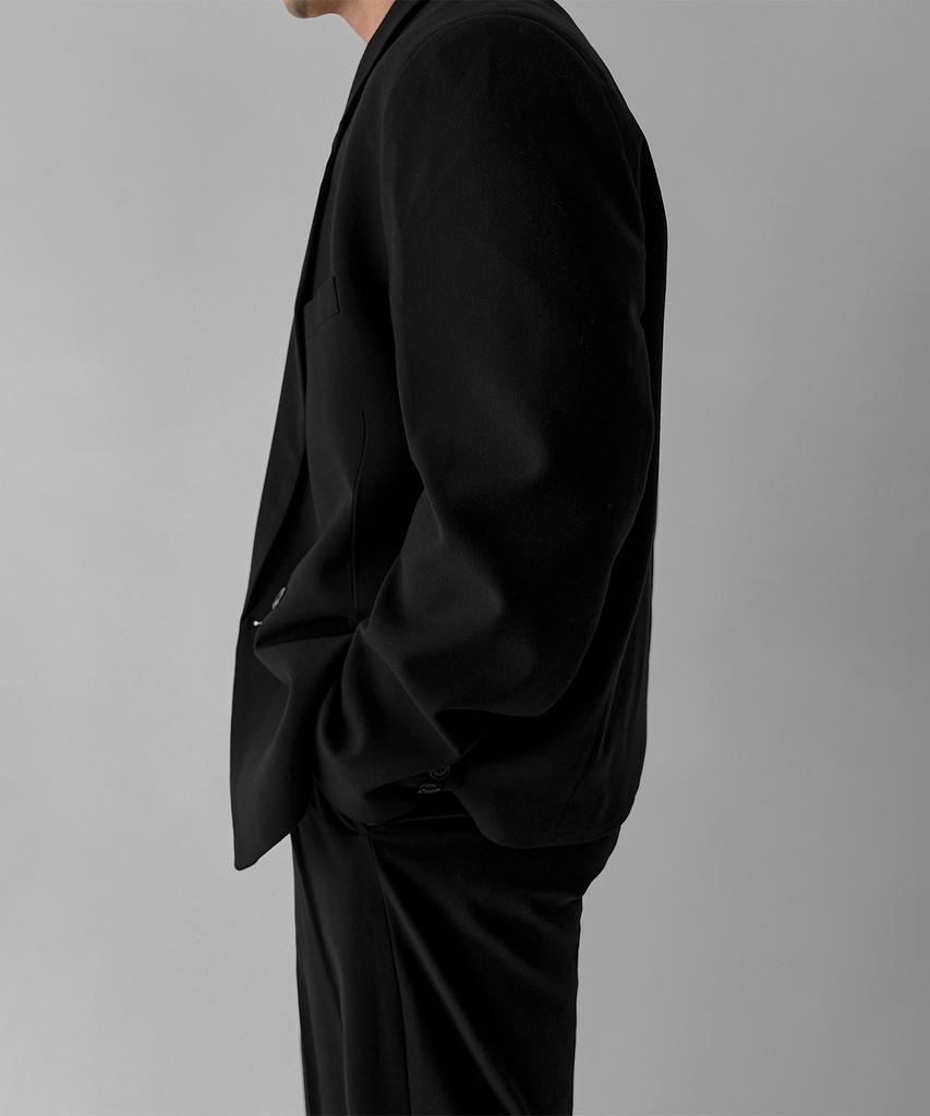 BOWLOW PRODUCT Wool Blend Double-Breasted Blazer [Black]