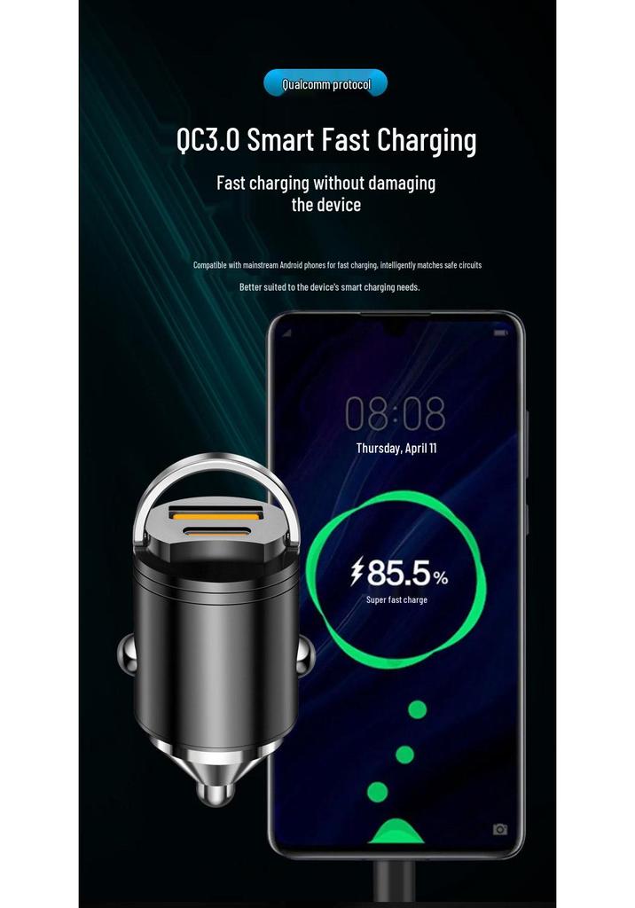 Автомобильное зарядное устройство 30 Вт с быстрой зарядкой для Huawei и Apple с адаптером для прикуривателя