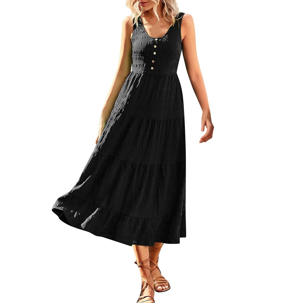Женские повседневные летние платья, однотонные платья-майки без рукавов, расклешенные сарафаны миди, длинные