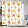 Цветочный Декор для Ванной Комнаты Шторка для Душа Водонепроницаемая Ткань с Ярким Дизайном Гибискуса Розово-Желтая Цветовая Схема для Украшения Ванной