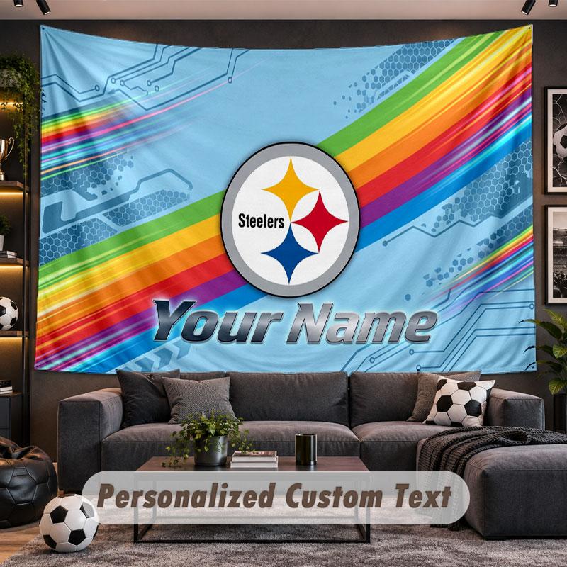 Wall Hanging Tapestry Custom NamePittsburgh Steelers Pattern Personalized Printed Fabric Wall Decor