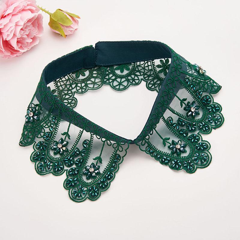 New Beading Lace Fake Collar Neckline Women White Lapel False Collars Woman Embroidery Removable Detachable Collar Tie Faux Col