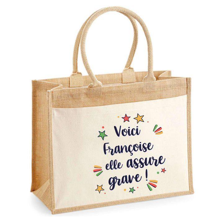 Sac cabas - PLANETEE - Cabas jute « Françoise elle assure grave ! » - Jute - 43x33 cm - Imprimé en France