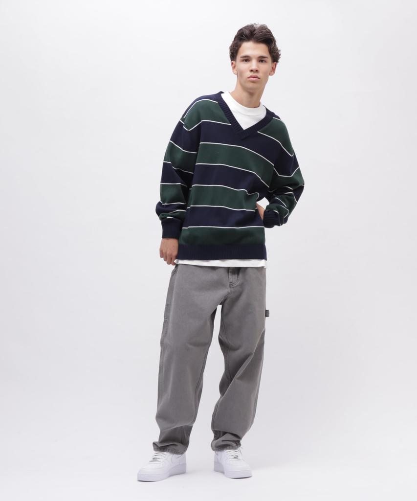 AVIREX V-NECK BORDER KNIT M 120 navy 783-4240006