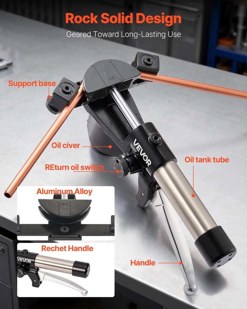 VEVOR Hydraulic Tubing Bender Kit, 6 mm to 22 mm, Copper Tube Pipe Bender, HVAC Bending Tool Set, 90 degrees Bend, with 7 Aluminium Alloy Dies