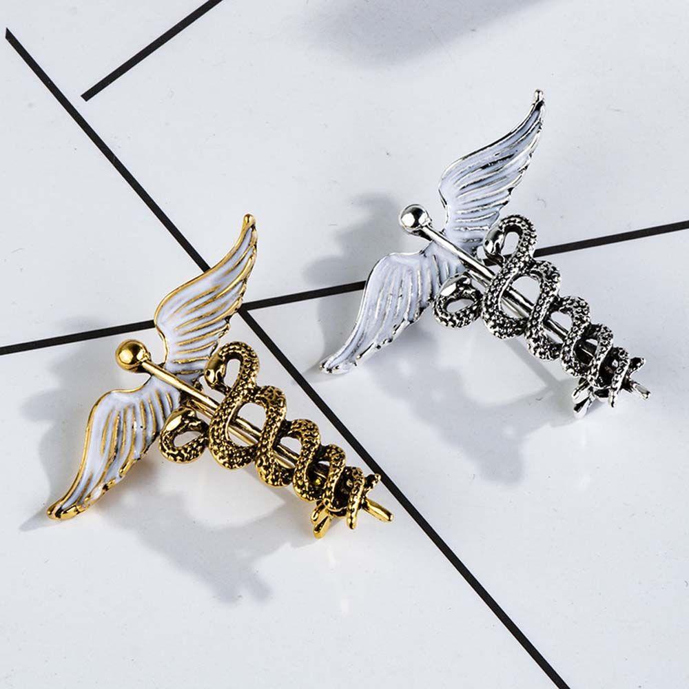 Retro Luxury Rod Badge Angel Wings Caduceus Collar Clothing Jewelry Brooch Pins Corsage Accessories