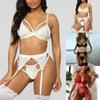 Women's Sexy Underwear Set with Lacy Bra Garter Belt and Thong Panties