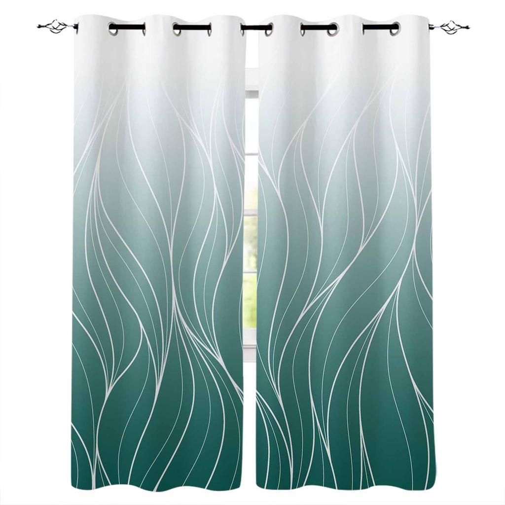 Turquoise Gradient Line Texture Blackout Curtains For Living Room Bedroom Window Treatment Blinds Drapes