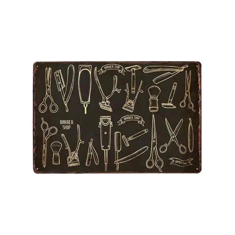 Hohappyme Vintage Barber Shop Metal Signs Barbershop Poster Bar Pub Retro Plaque Haircut and Shave Beard Iron Plates 20x30 Cm