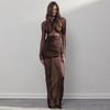 Mesh Patchwork Long-sleeved Party Evening Dress Sexy Double-layer See-through Costume