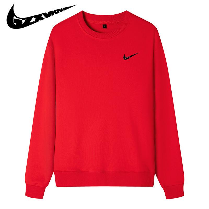 Мужская хлопковая толстовка с круглым вырезом: Весна/Осень, Свободный крой, Большой размер, Однотонный, Парная спортивная одежда, Куртка-футболка с длинным рукавом и логотипом.