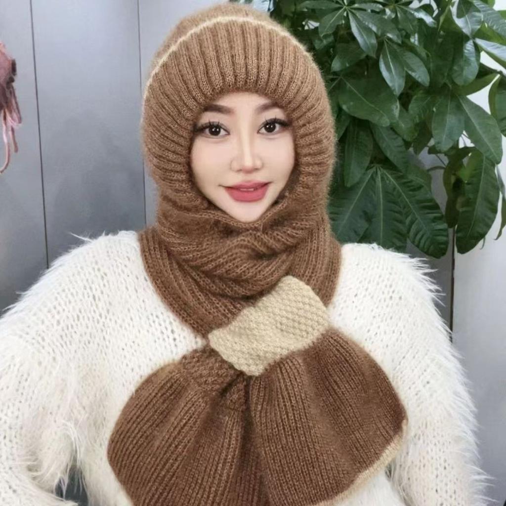 Winter Warm Neck Protection Mother Ear Protection Headgear Fleece Knitted Snow Hat Scarf Integrated Hat Women