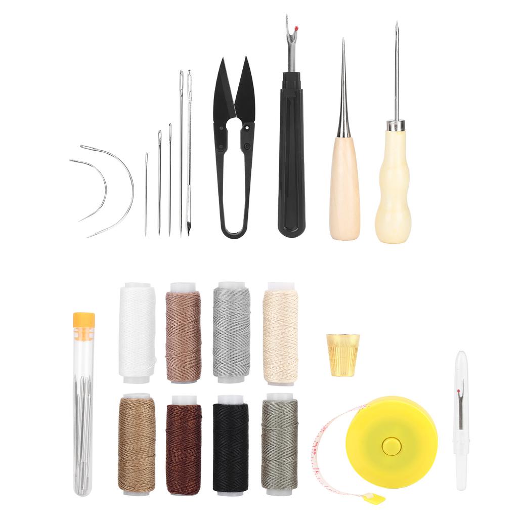 31Pcs Leather Sewing Tools Kit with Scissors Sewing Needles Punch Thimble Threads Set