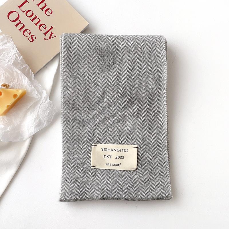 Winter Monochrome Wheat Pattern Small Fresh Knitted Wool Student Warm Scarf Men and Women