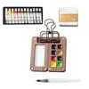 Mini Watercolor Kit Travel Watercolor Paint Set with Sketchbook Binder Clip Pen Portable Watercolor Palette with 12/24 Color Paints for Beginners